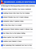 10 Exercises To Rearrange The Words To Make Meaningful Sentences With