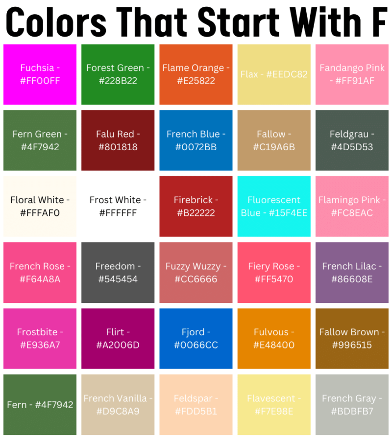 25 colors that start with f names hex rgb may 2025 