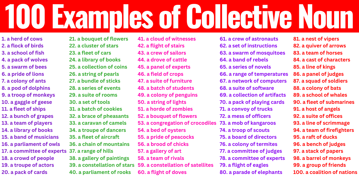 100 Examples Of Collective Noun Are In Sentences