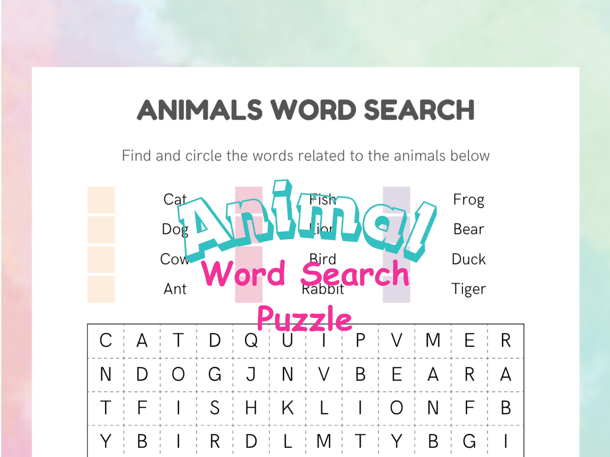 Animal Word Search Puzzle