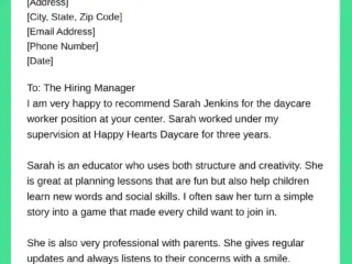 Letter Of Recommendation For Daycare Worker