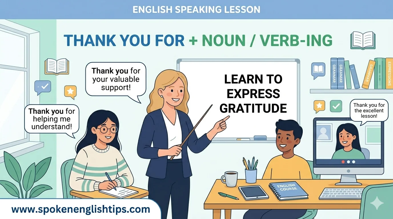 Use of “Thank You For + Noun / Verb-ing” in Spoken English Use of “Thank You For + Noun / Verb-ing” in Spoken English