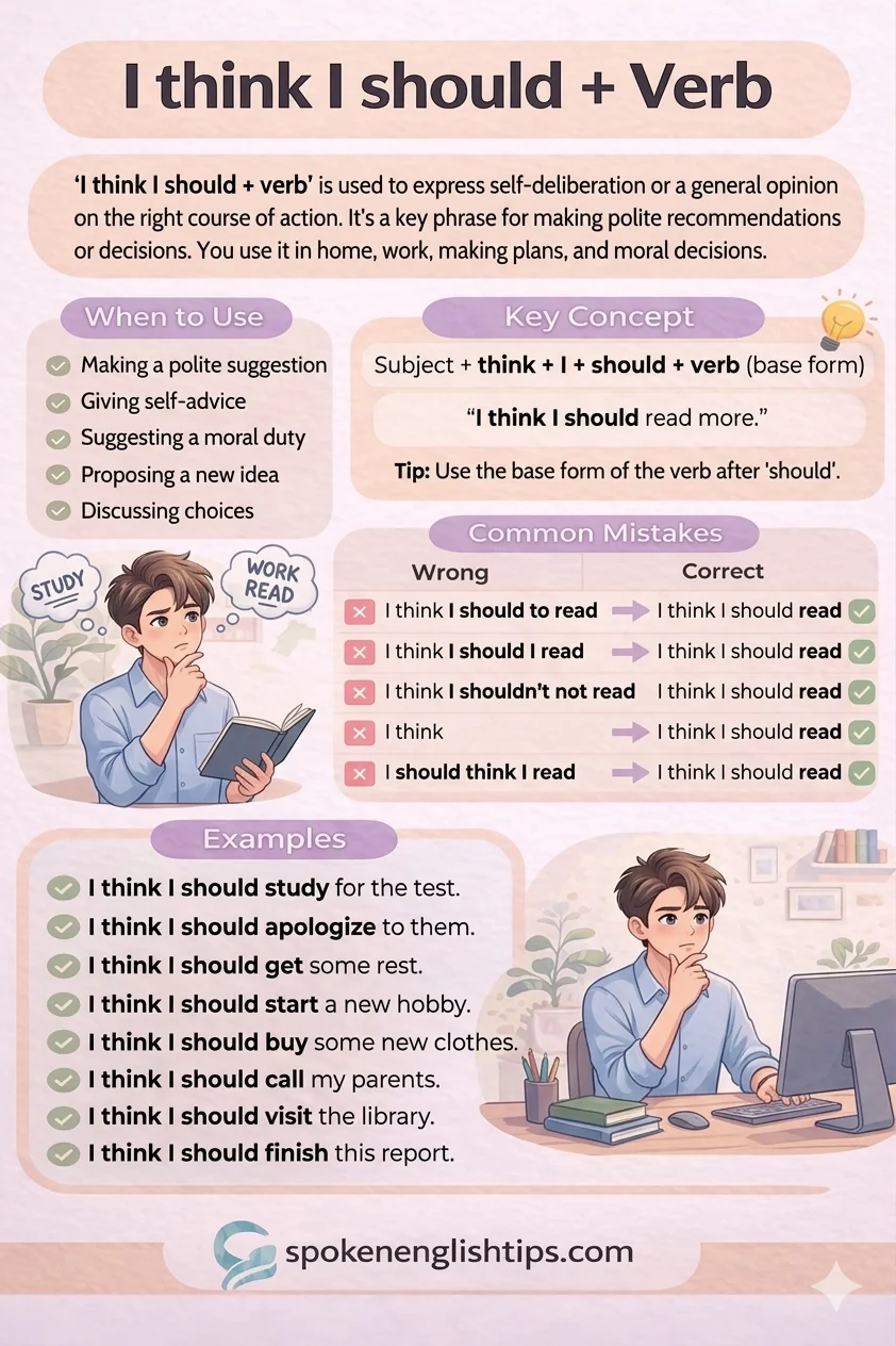 Use of “I think I should + verb” in English Speaking (Easy Guide) Use of “I think I should + verb” in English Speaking (Easy Guide)