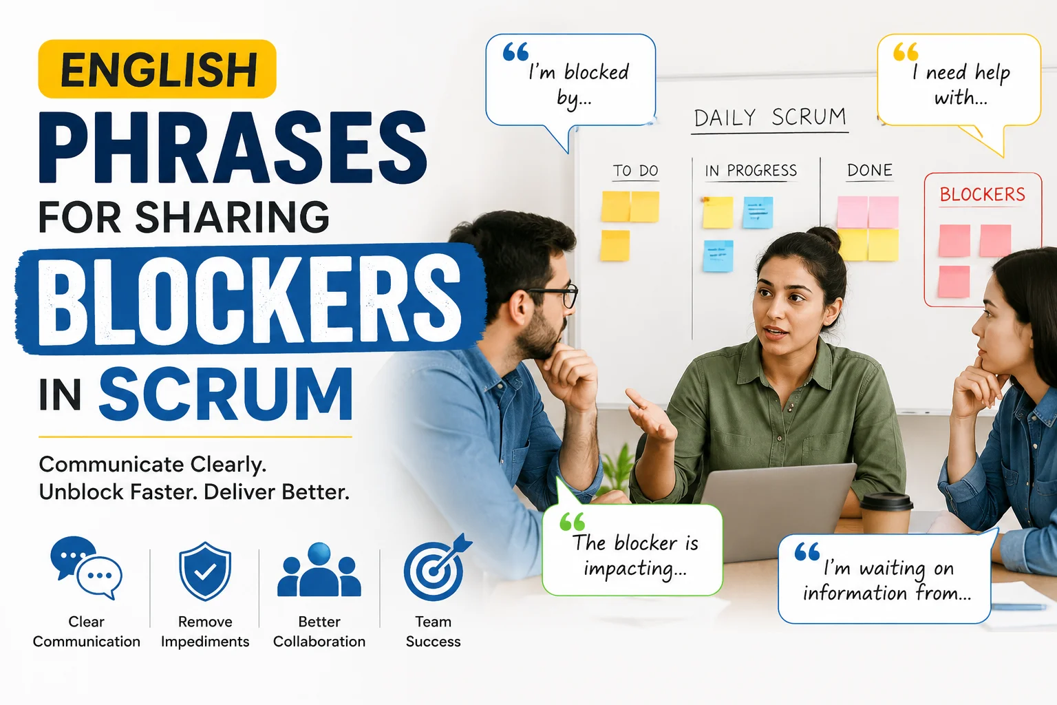 English phrases for sharing blockers in Scrum