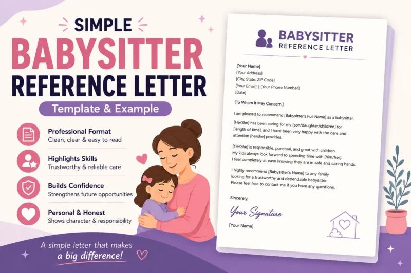 babysitter reference letter template preview with standard letter sections