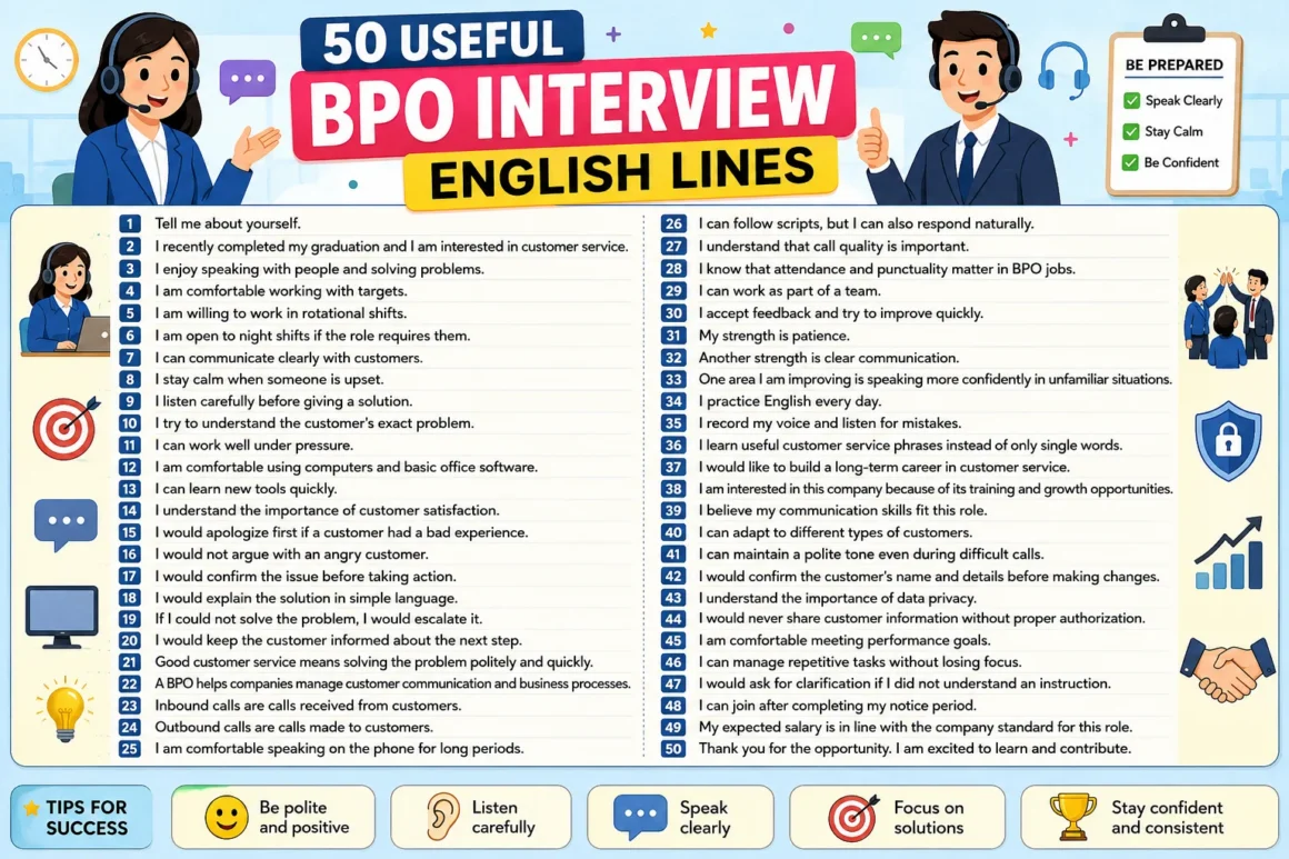 English Phrases for BPO Interviews: 50 Examples bpo english
