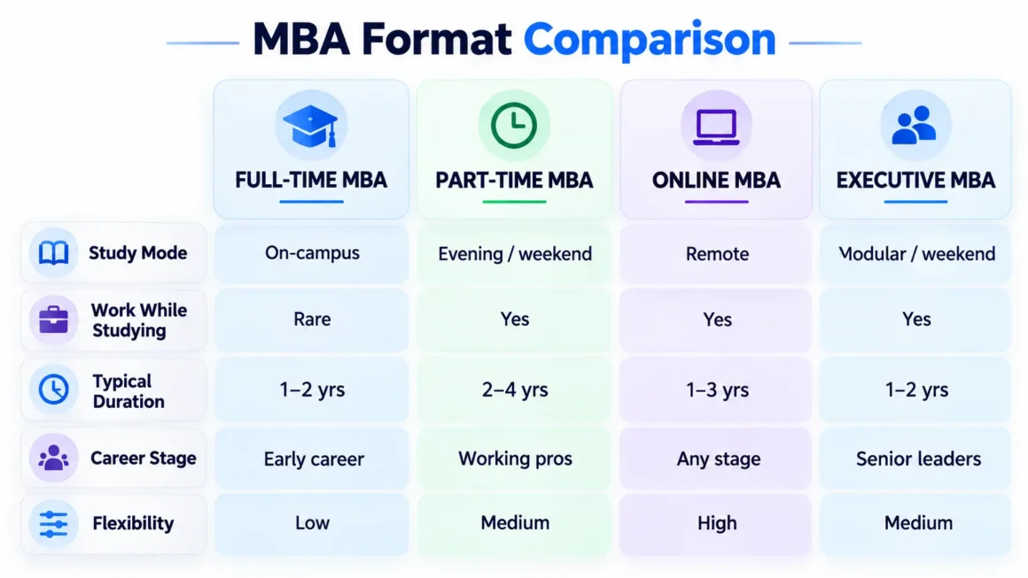 Full-time vs part-time vs online vs executive MBA comparison