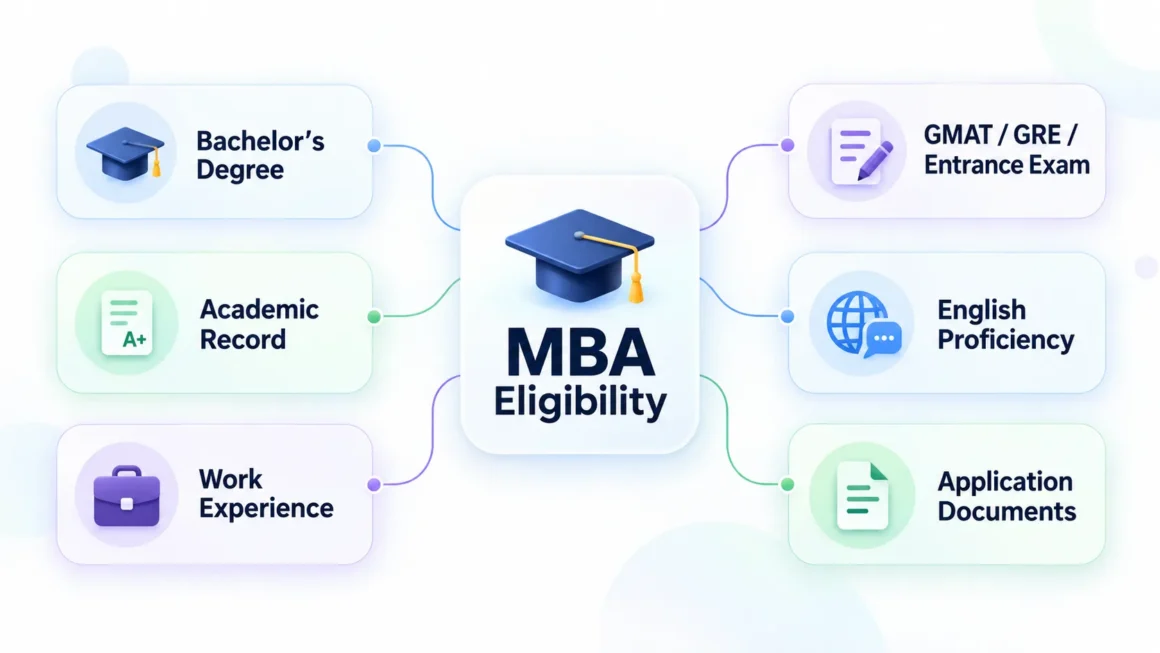 MBA eligibility requirements including bachelor's degree, work experience and entrance exams